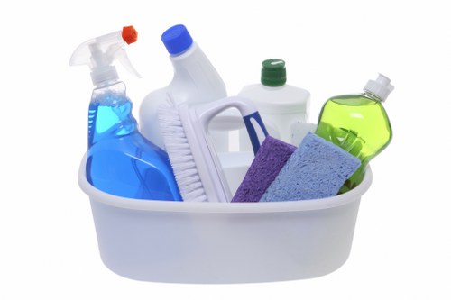 Cleaning supplies and tidy interior details in a central London apartment