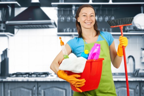Carpet cleaning technician using safety procedures in Soho